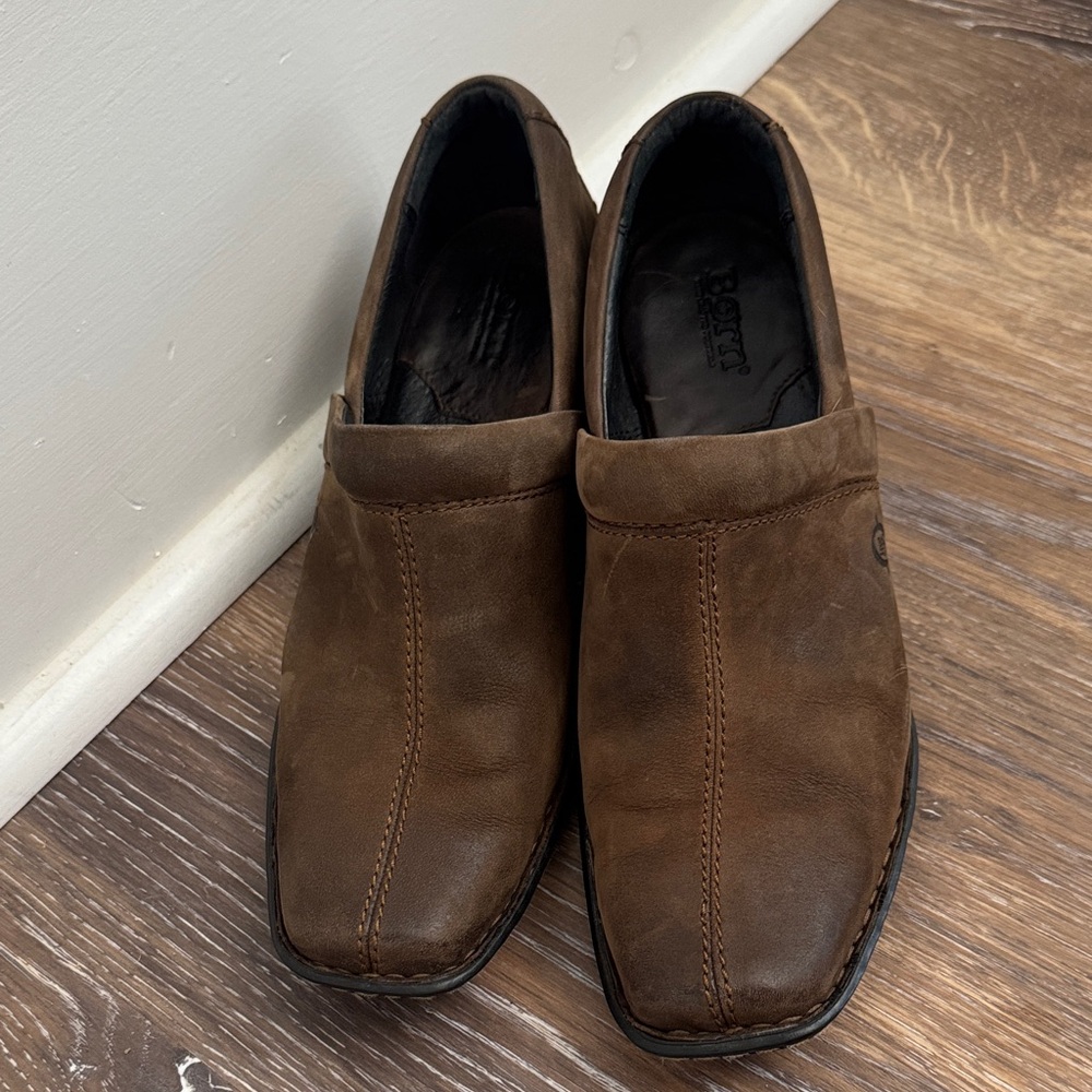 Born Brown Leather Women’s Clog Ankle Boots 8.5 with Heel